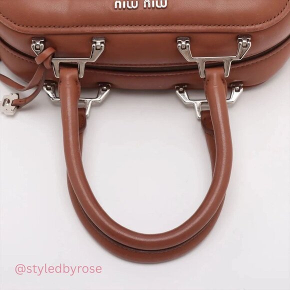 AUTHENTICATED Miu Miu Matelasse Pink Brown Bowler Bag with Box + Authentication - Picture 6 of 12